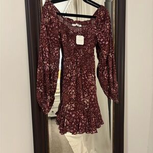 Altar'd State Burgundy Floral Long Sleeve Dress
